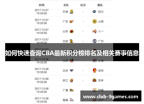 如何快速查询CBA最新积分榜排名及相关赛事信息