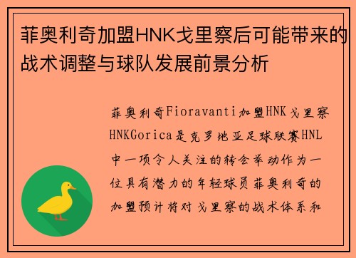 菲奥利奇加盟HNK戈里察后可能带来的战术调整与球队发展前景分析
