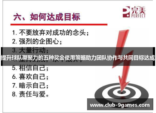 提升球队凝聚力的五种奖金使用策略助力团队协作与共同目标达成